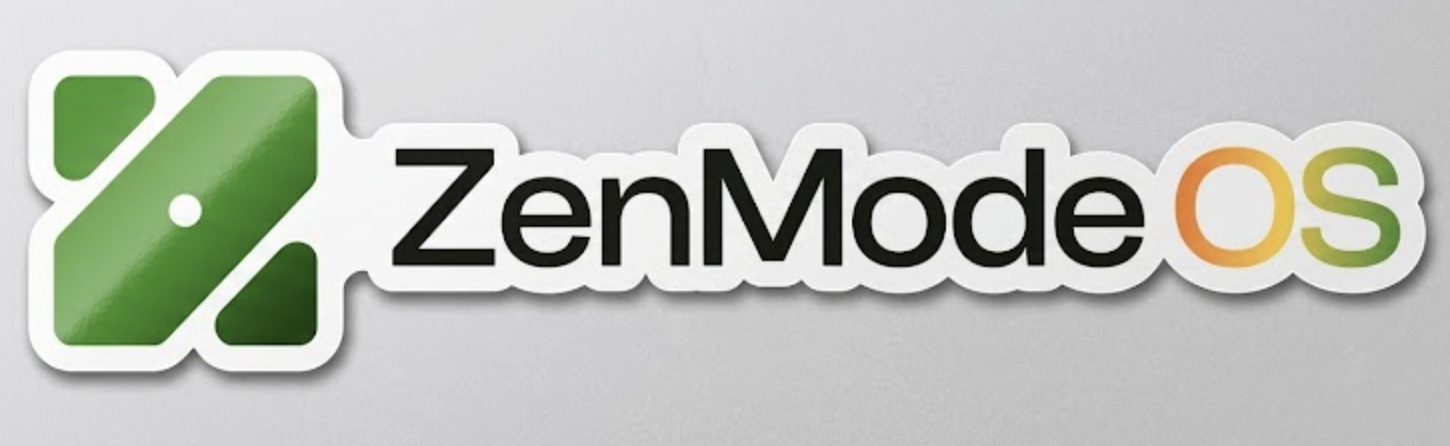 ZenMode OS die-cut wordmark sticker